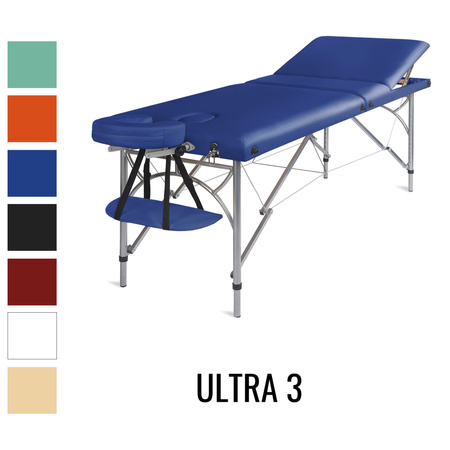 Stół do masażu Medimas Ultra 3 niebieski - składany, aluminiowy, trzysekcyjny