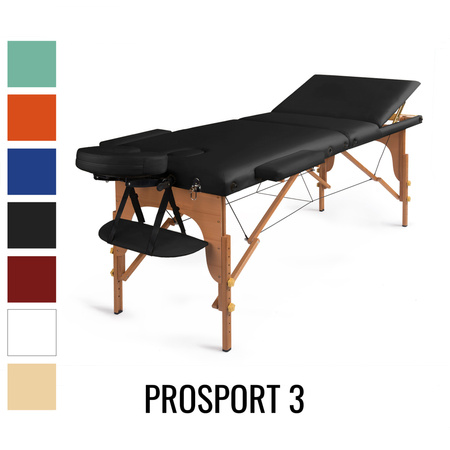 Stół do masażu Medimas Prosport 3 czarny - drewniany, składany, trzysekcyjny