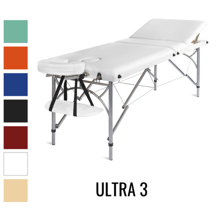 Stół do masażu Medimas Ultra 3 biały - składany, aluminiowy, trzysekcyjny