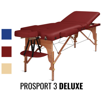 Stół do masażu Medimas Prosport 3 DELUXE czerwony - składany, drewniany, trzysekcyjny