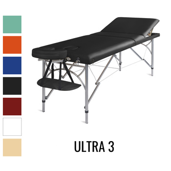 Stół do masażu Medimas Ultra 3 czarny - składany, aluminiowy, trzysekcyjny