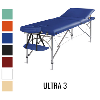 Stół do masażu Medimas Ultra 3 niebieski - składany, aluminiowy, trzysekcyjny
